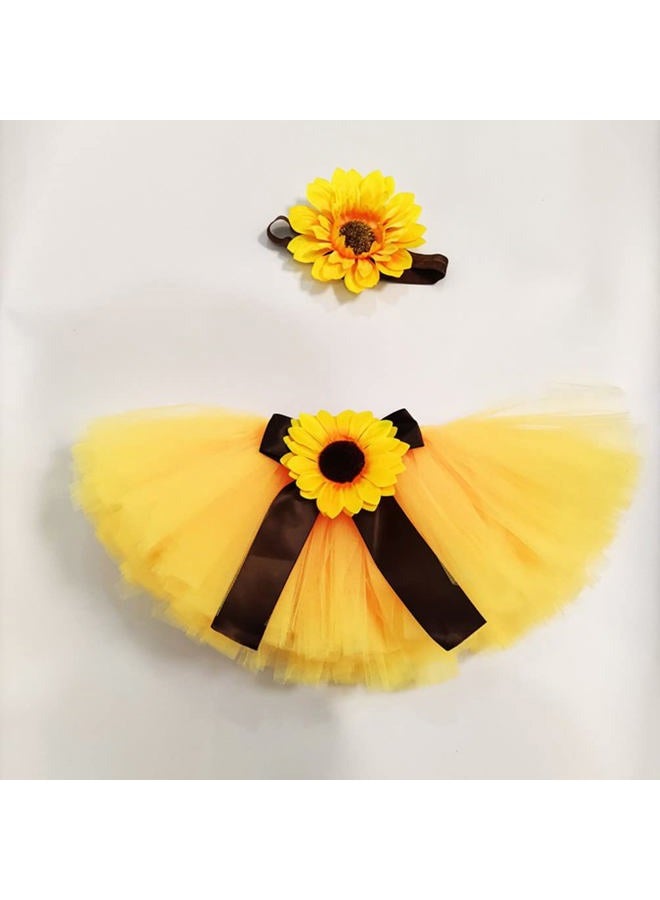 Vedory Baby Photography Props Boy Girl Photo Shoot Outfits Newborn Lovely Costume Tutu Dress Flower Headband (yellow) - Image 3