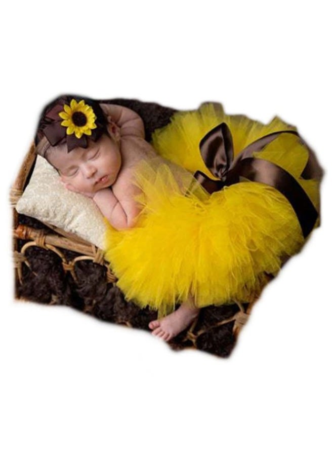 Vedory Baby Photography Props Boy Girl Photo Shoot Outfits Newborn Lovely Costume Tutu Dress Flower Headband (yellow) - Image 1