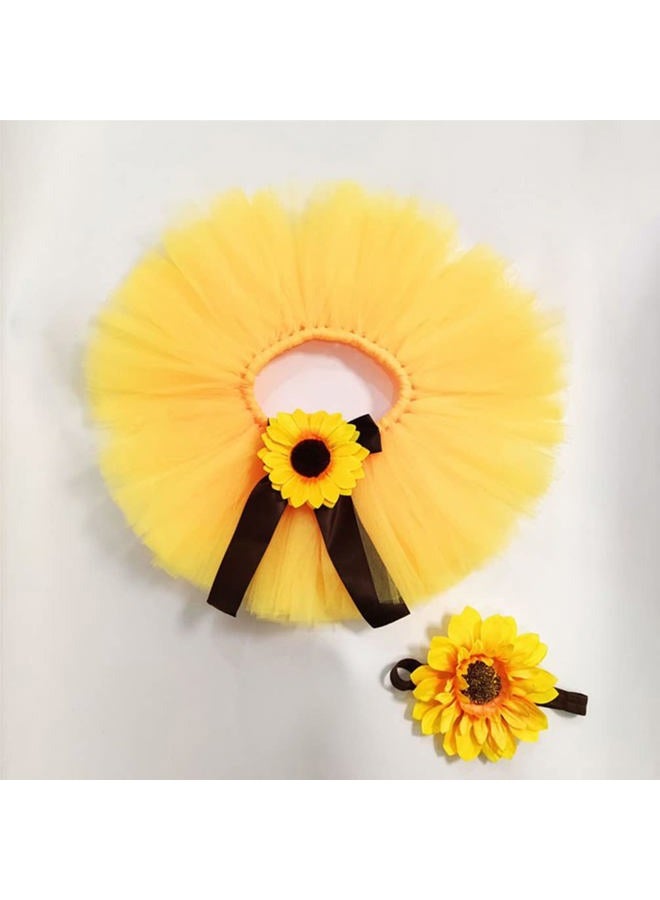 Vedory Baby Photography Props Boy Girl Photo Shoot Outfits Newborn Lovely Costume Tutu Dress Flower Headband (yellow) - Image 4