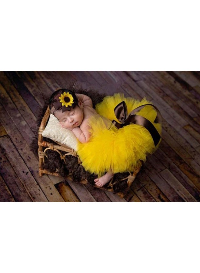 Vedory Baby Photography Props Boy Girl Photo Shoot Outfits Newborn Lovely Costume Tutu Dress Flower Headband (yellow) - Image 2