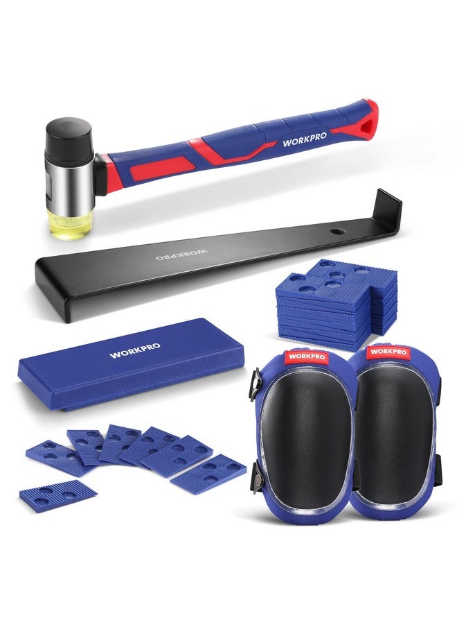 WORKPRO Laminate Flooring Installation Kit- Rubber Mallet with Fiberglass Handle, Flooring Knee Pads, Heavy Duty Pull Bar, Solid Tapping Block And Spacers- Premium Wood Flooring Installation Tool - pzsku/ZEF8ECBE8DF037F471308Z/45/_/1740119602/e5065063-2af4-47c8-8a10-7ab016861cc7