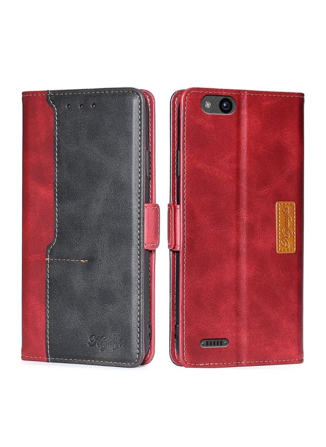 HuHa Case Cover For ZTE Tempo X/Vantage/Z839/N9137 Contrast Color Side Buckle Leather Phone Case(Red + Black) 