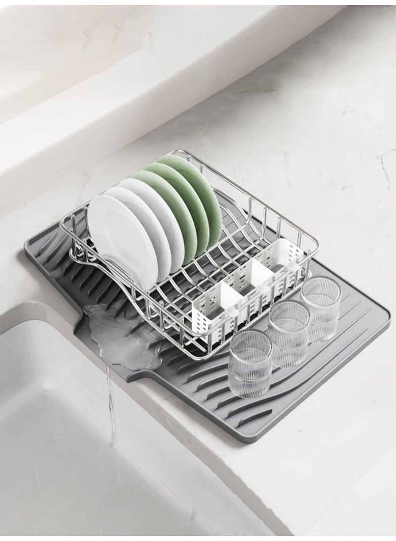 HOMESTAR 3Pcs Silicone Dish Drying Mat and Funnel soap box, Draining Mat for Kitchen Counter, Heat Resistant Drainer Mat, Reusable Non-Slip Silicone Table Mat, Pot Holder, Placemat, Spoon Rest, Coaster - Image 2