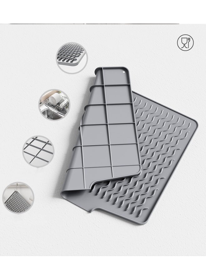 HOMESTAR 3Pcs Silicone Dish Drying Mat and Funnel soap box, Draining Mat for Kitchen Counter, Heat Resistant Drainer Mat, Reusable Non-Slip Silicone Table Mat, Pot Holder, Placemat, Spoon Rest, Coaster - Image 3