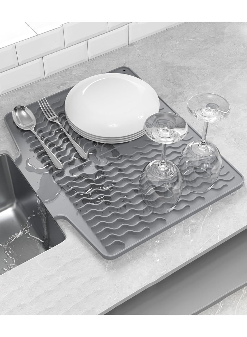 HOMESTAR 3Pcs Silicone Dish Drying Mat and Funnel soap box, Draining Mat for Kitchen Counter, Heat Resistant Drainer Mat, Reusable Non-Slip Silicone Table Mat, Pot Holder, Placemat, Spoon Rest, Coaster - Image 4