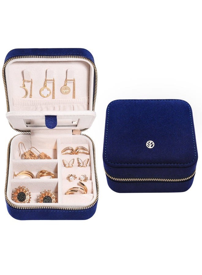 S.Leaf Travel Jewelry Organizer Travel Jewelry Boxes for Women Small Jewelry Travel Case Box Portable Travel Jewelry Case Travel Case Mini Jewelry (06_Suede_Touch_Navy) - Image 1