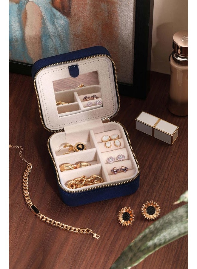 S.Leaf Travel Jewelry Organizer Travel Jewelry Boxes for Women Small Jewelry Travel Case Box Portable Travel Jewelry Case Travel Case Mini Jewelry (06_Suede_Touch_Navy) - Image 3