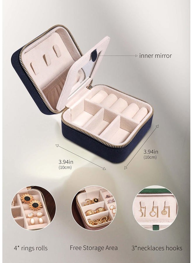 S.Leaf Travel Jewelry Organizer Travel Jewelry Boxes for Women Small Jewelry Travel Case Box Portable Travel Jewelry Case Travel Case Mini Jewelry (06_Suede_Touch_Navy) - Image 4
