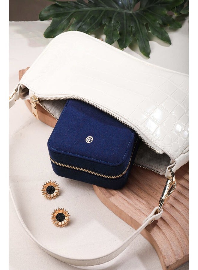 S.Leaf Travel Jewelry Organizer Travel Jewelry Boxes for Women Small Jewelry Travel Case Box Portable Travel Jewelry Case Travel Case Mini Jewelry (06_Suede_Touch_Navy) - Image 5