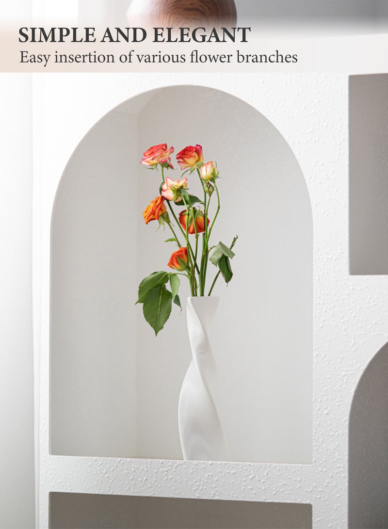 وين هولدر طقم من 3 مزهريات من السيراميك الملتوي - ديكور منزلي مصنوع بحرفية عالية، لمسات أنيقة لأي مساحة، متينة وفريدة من نوعها، مثالية لتنسيق الزهور، هدايا للاحتفال بتدفئة المنزل (أبيض) - Image 5