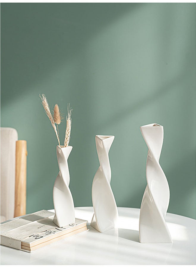 وين هولدر طقم من 3 مزهريات من السيراميك الملتوي - ديكور منزلي مصنوع بحرفية عالية، لمسات أنيقة لأي مساحة، متينة وفريدة من نوعها، مثالية لتنسيق الزهور، هدايا للاحتفال بتدفئة المنزل (أبيض) - Image 1