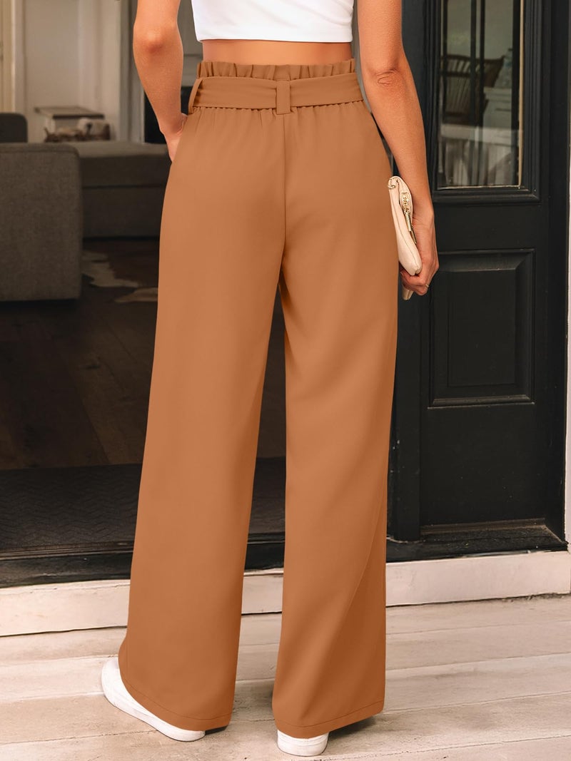 LILLUSORY Wide Leg Dress Work Pants Womens Petite Palazzo Spring Summer 2026 Flowy Trousers Slacks High Waisted Business Dressy Casual Outfits Clothes Office Cute Teacher Clothing Brown L - Image 4