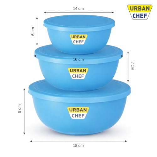 URBAN CHEF Mixing Bowl Set of 3 Stainless Steel (500ml, 800ml,1250ml) | Microwave Safe & Dishwasher Safe | Bowl Set with Lid for Gift | Bowls for Snacks | Serving Bowls Kitchen Accessories -Cream - Image 2
