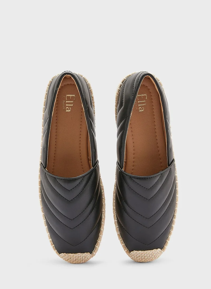 ELLA Black Zig Zag Quilted Flat Espadrille for Women | Best Price UAE