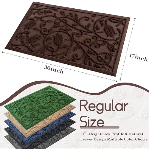 VivaNest ViveNest Boho Coffee Brown Floral Leaves Outdoor Indoor Entrance Doormats, Absorbent Durable Heavy Duty Welcome Front Door Mat,Thick Natural Rubber Back,Easy Clean Entryway Mat 17x30 Inch, Low Profile - Image 4