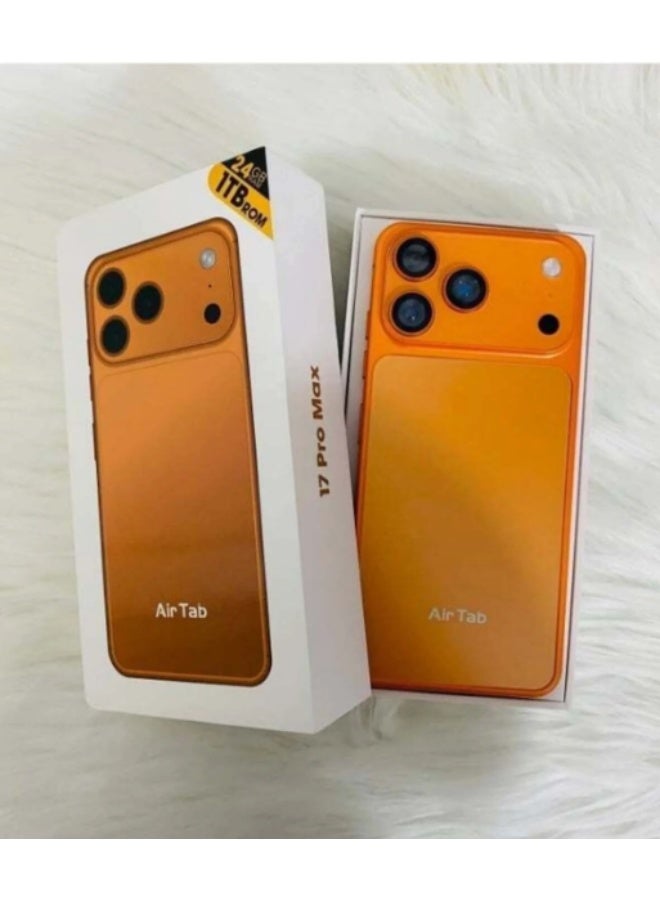 AIR TAB The AirTab 17 Pro Max, with 1TB internal storage, 24GB RAM, and an orange color, is similar to the iPhone 17 Pro Max. - Image 1