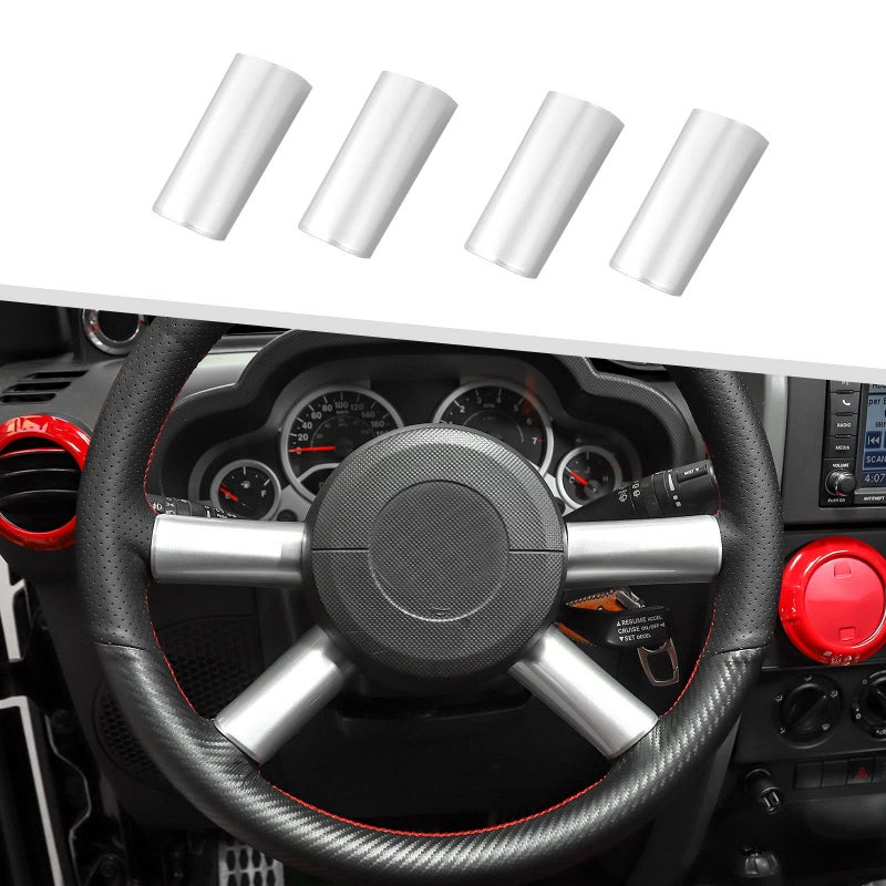 جيمين متوافق مع جيب رانجلر JK JKU 2007-2010 4 قطع غطاء عجلة القيادة الداخلية ملحقات تزيين فضي