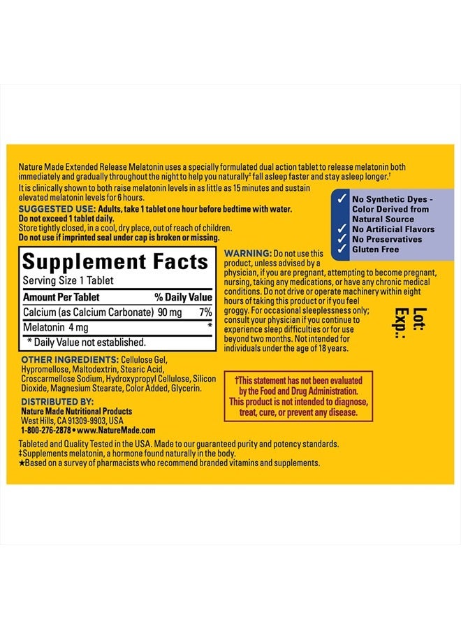 Nature Made Melatonin 4mg Extended Release Tablets, 100% Drug Free Sleep Aid for Adults, 90 Count, 90 Day Supply - Image 5