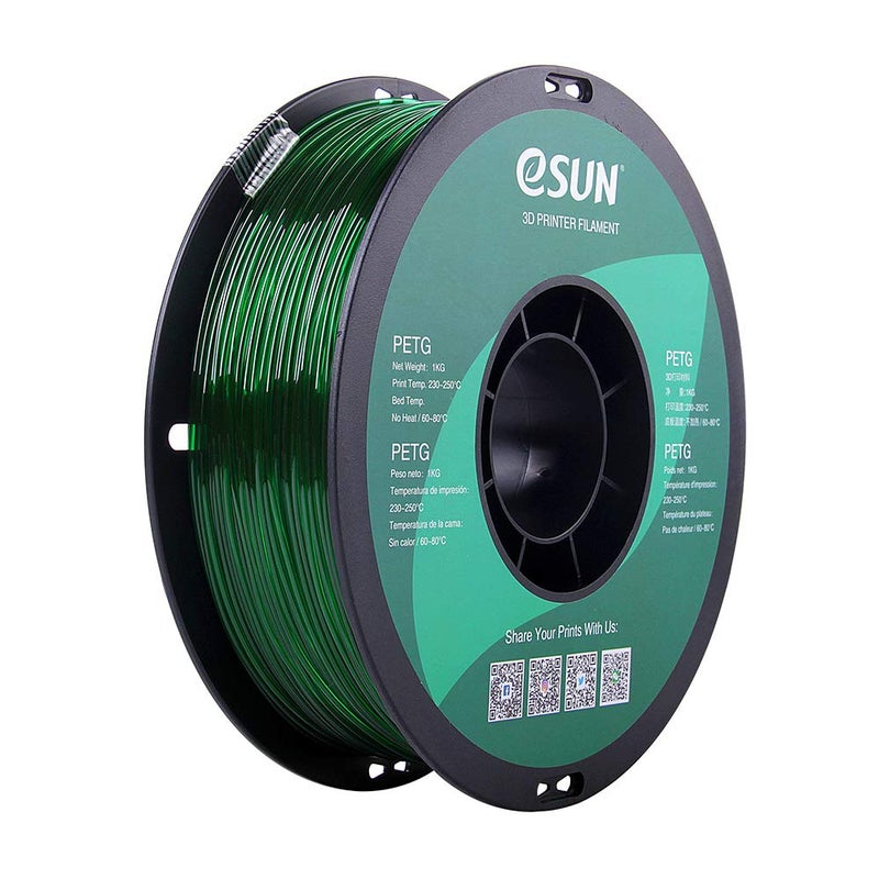 eSUN 3D 1.75mm PETG Green Filament 1kg (2.2lb), PETG 3D Printer Filament, Dimensional Accuracy +/- 0.03 mm, Semi-Transparent 1.75mm Green - Image 1