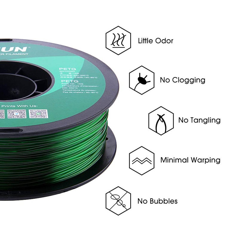 eSUN 3D 1.75mm PETG Green Filament 1kg (2.2lb), PETG 3D Printer Filament, Dimensional Accuracy +/- 0.03 mm, Semi-Transparent 1.75mm Green - Image 4