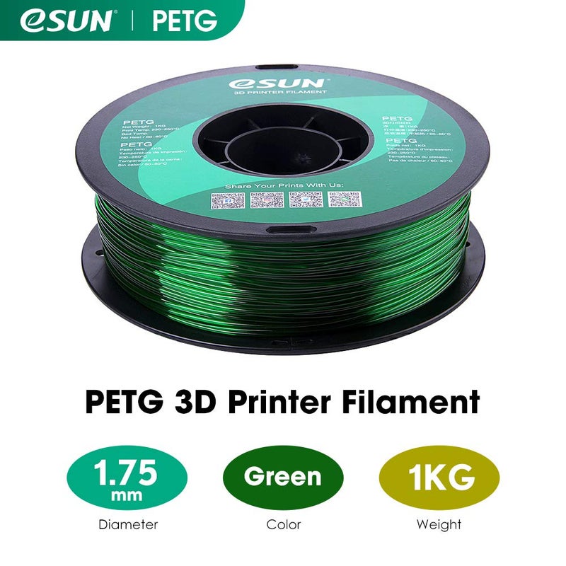 eSUN 3D 1.75mm PETG Green Filament 1kg (2.2lb), PETG 3D Printer Filament, Dimensional Accuracy +/- 0.03 mm, Semi-Transparent 1.75mm Green - Image 2
