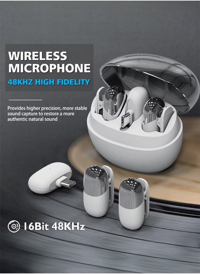Occuwzz Wireless lavalier microphone, noise reduction recording, long battery life, one for two, with charging compartment, wireless lavalier microphone (Type-C version)White  - Image 3