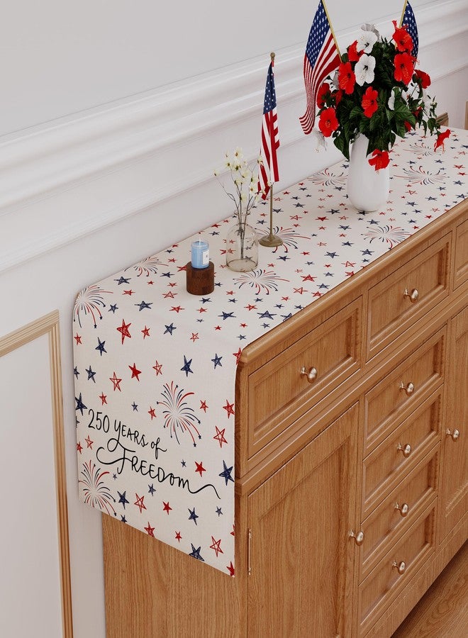 Siilues 4th of July Table Runner, 250 Anniversary America Table Runner USA Memorial Day Patriotic Decorations Freedom Blue Red Stars 250th Anniversary Merchandise Home Party Decor Table Decorations 13x60 Inch - Image 3