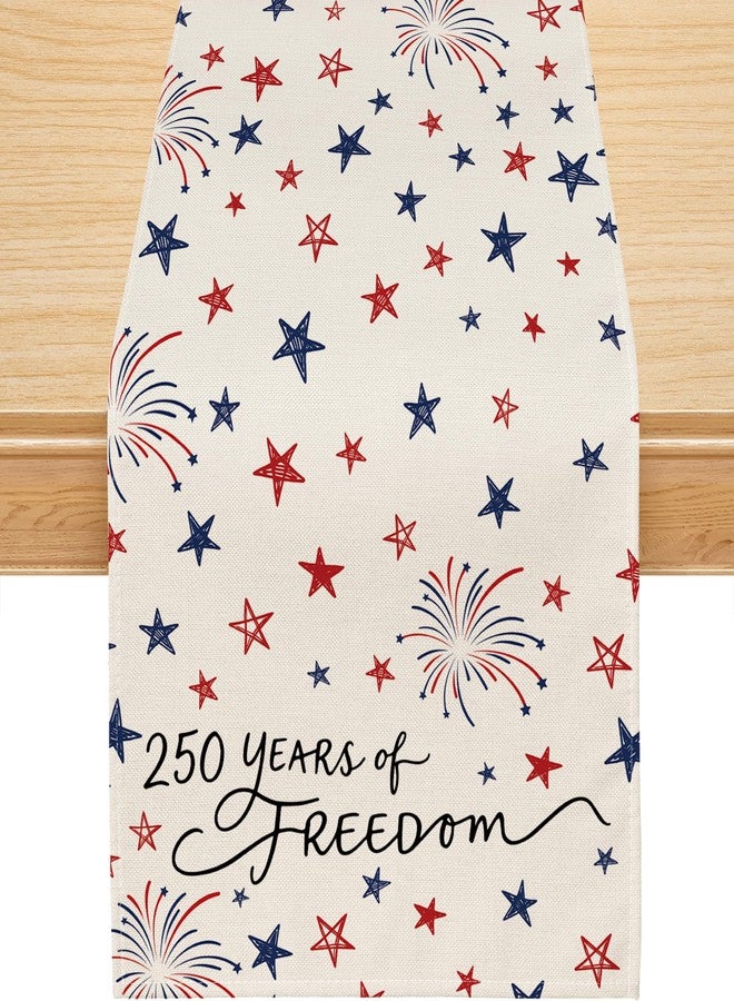 Siilues 4th of July Table Runner, 250 Anniversary America Table Runner USA Memorial Day Patriotic Decorations Freedom Blue Red Stars 250th Anniversary Merchandise Home Party Decor Table Decorations 13x60 Inch - Image 1