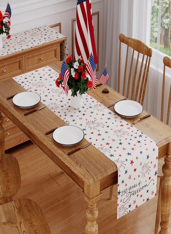 Siilues 4th of July Table Runner, 250 Anniversary America Table Runner USA Memorial Day Patriotic Decorations Freedom Blue Red Stars 250th Anniversary Merchandise Home Party Decor Table Decorations 13x60 Inch - Image 4