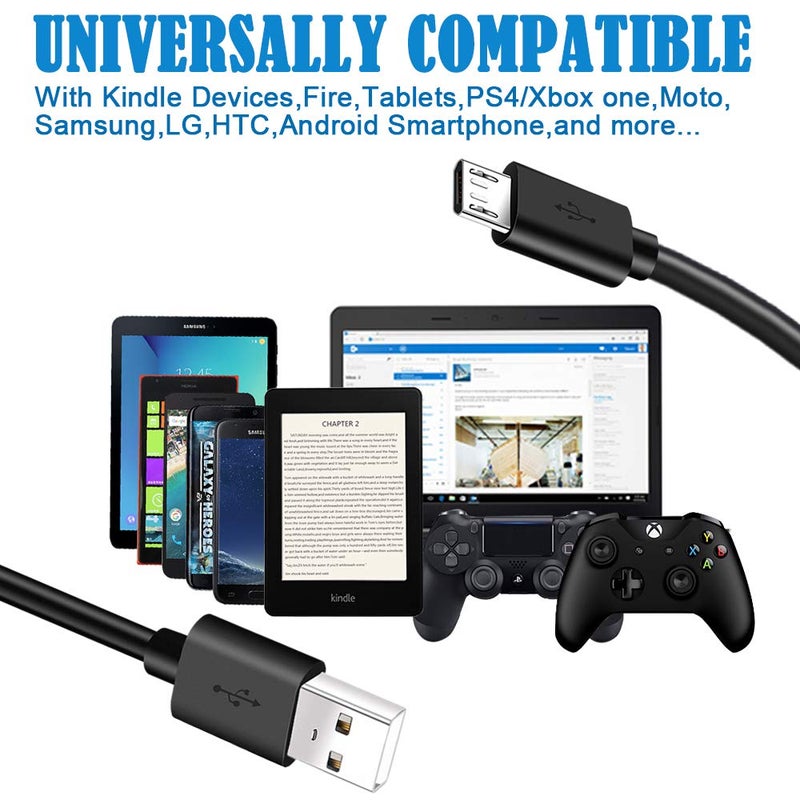 كابل Micro USB بطول 6 أقدام لأجهزة Samsung، Fire Tablet، Kindle eReaders، HTC، Nokia، Sony، Motorola، TV Stick؛ شاحن سريع لأجهزة Xbox One، وأجهزة Galaxy S7، S6؛ كابل شحن سريع لأجهزة السماعات اللاسلكية. - Image 2