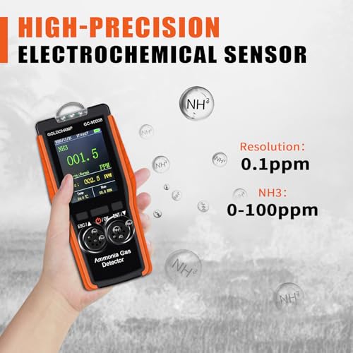 GOLDCHAMP Ammonia Gas Detector Air Quality Monitor Rechargeable NH3 Detector with Range 0100ppm 01ppm Resolution Temp Humidity LCD Display Alarm Mode for Industry Home Farm Poultry - Image 3