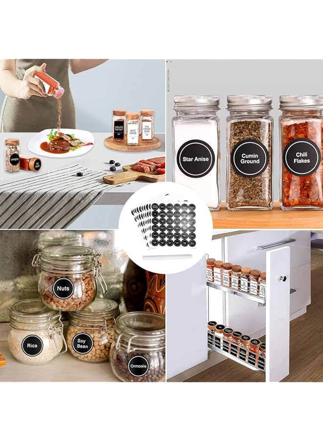 erorex 12 Sheets Spice Labels Stickers 3.5Cm Black Spice Labels For Kitchen 432Pcs Waterproof Adhesive Round Preprinted Spice And Blank Labels With 1Pcs Erasable Pen For Jars Caps Spice Organizers  - Image 4