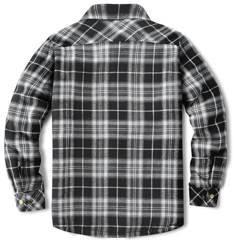 Puwasa Men's Sherpa Lined Cotton Flannel Shirt Jacket Plaid Button Up Jacket Coat for Men with Pocket Black Small - Image 4