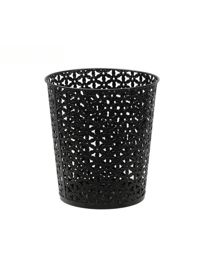 Light Luxury Hollow Metal Trash Can, Thickened Electroplated Iron Waste Bin, Open Top Decorative Waste Basket For Bedroom Office Kitchen Hotel - Image 1