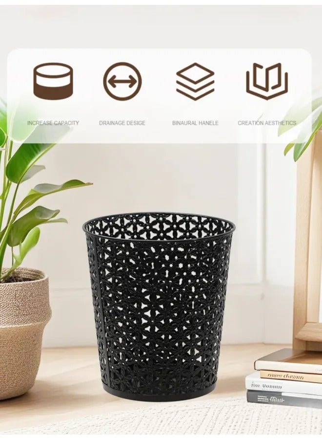 Light Luxury Hollow Metal Trash Can, Thickened Electroplated Iron Waste Bin, Open Top Decorative Waste Basket For Bedroom Office Kitchen Hotel - Image 2