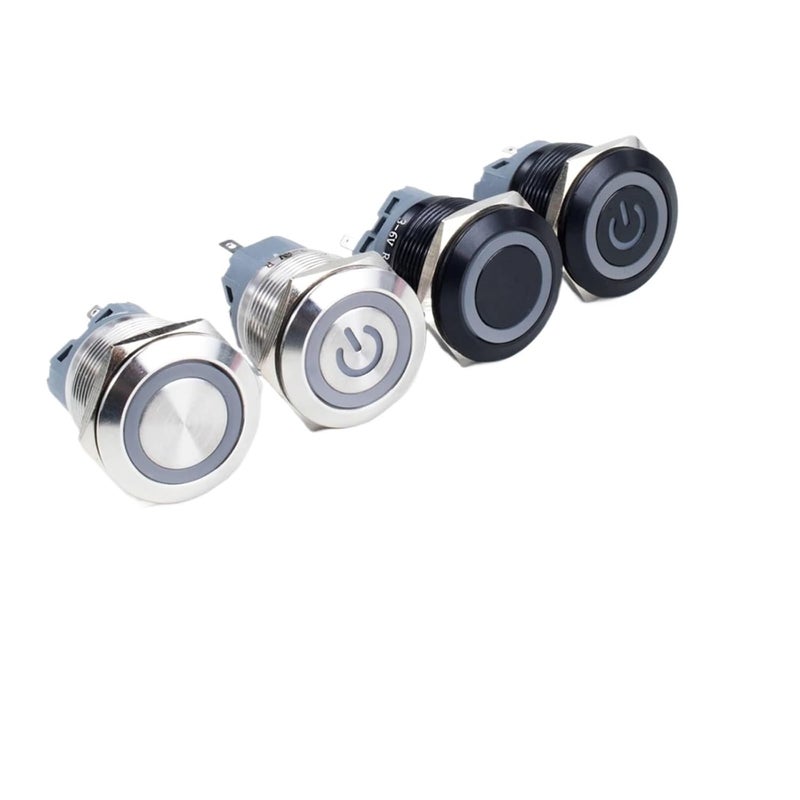 22 ملم مفتاح زر معدني ذاتي القفل بقشرة فضية 12 24 فولت ضوء ثلاثي الألوان مزدوج أحمر أخضر أزرق - Image 2