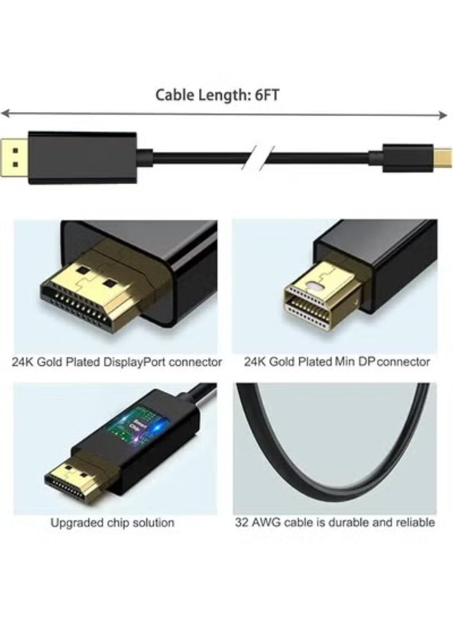 كابل ميني ديسبلاي بورت إلى HDMI – بطول 1.8 متر – متوافق مع ثندربولت – مثالي لأجهزة اللاب توب والشاشات والبروجكتور - Image 4