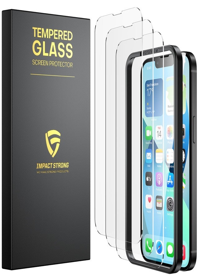 ImpactStrong Shatterproof Tempered Glass Screen Protector for iPhone 14 [Easy Installation Frame] [Bubble Free] [9H Hardness] [Full Coverage] Case Friendly, 6.1 Inch - (3-Pack) - Image 1