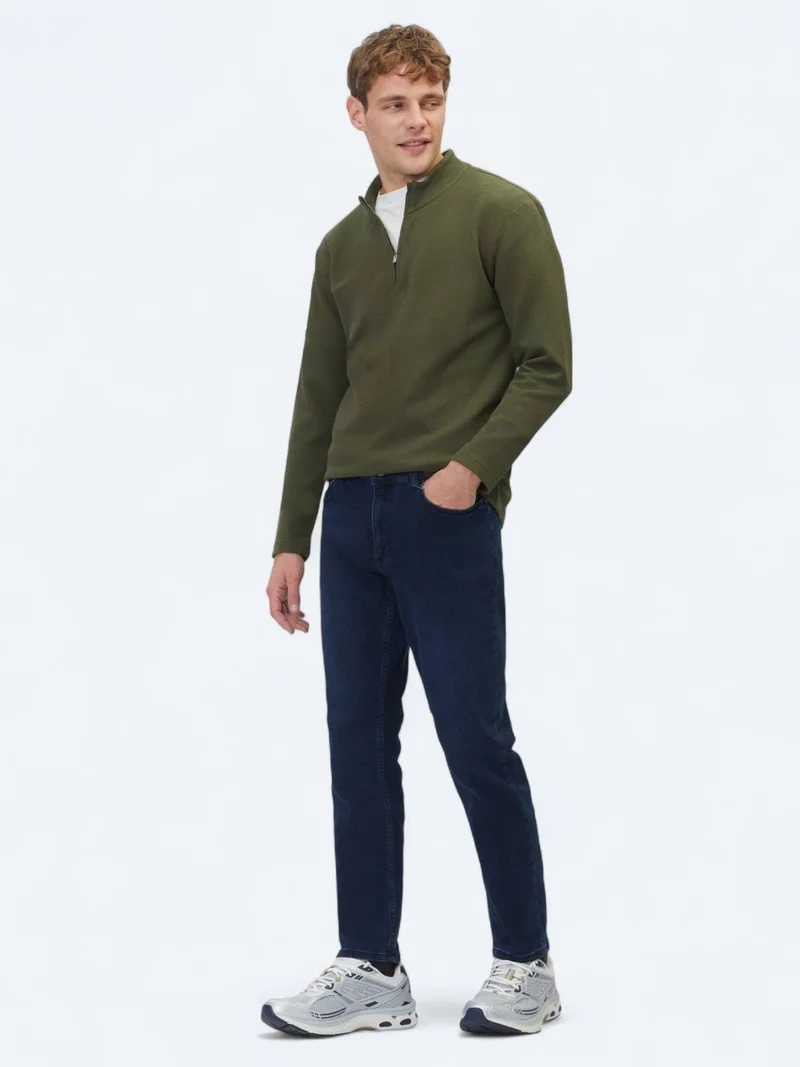 Kip Khaki Ribbed Crew Neck T-Shirt