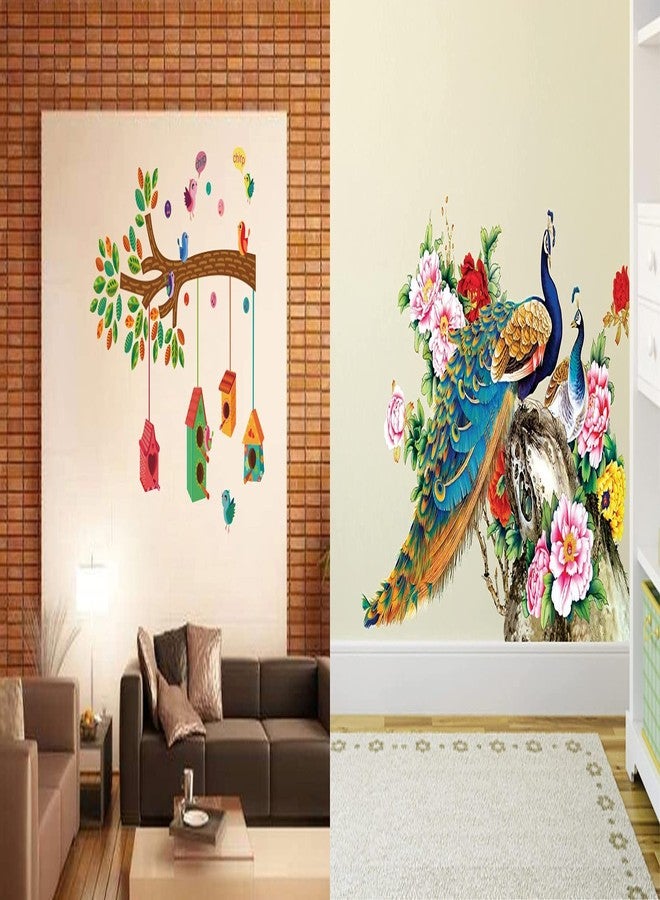 Walltech Set of 2 Wall Sticker Bird House On A Branch and Royal Peacock Wall Sticker - Image 1