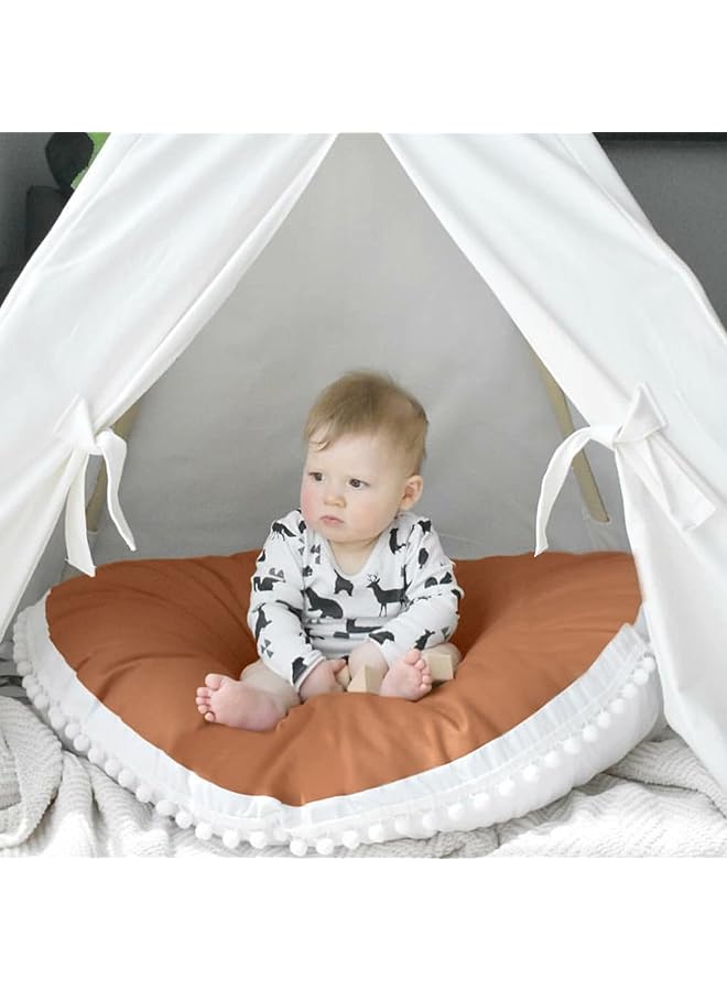 The Bros Large Floor Pillow Kids Floor Cushion Seating, Big Circle Baby Pillow, Round Floor Pillows Seating for Infant Toddler Child, Oversized Pillow Mat for Reading Nook Teepee Playroom Nursery Canopy, Brown - Image 1