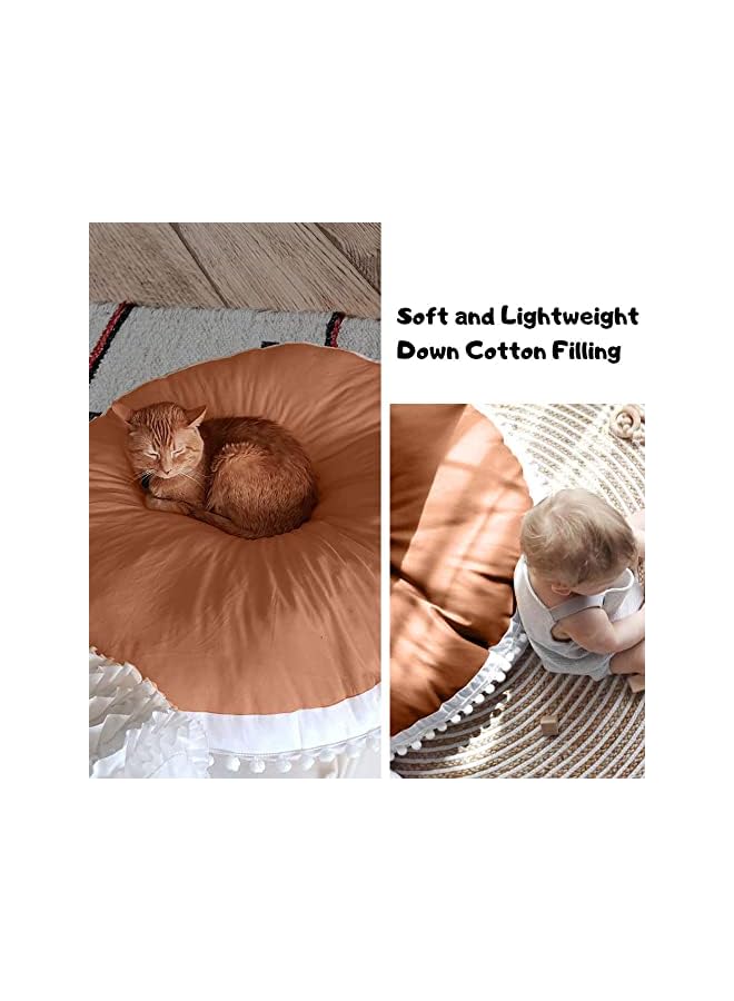 The Bros Large Floor Pillow Kids Floor Cushion Seating, Big Circle Baby Pillow, Round Floor Pillows Seating for Infant Toddler Child, Oversized Pillow Mat for Reading Nook Teepee Playroom Nursery Canopy, Brown - Image 2