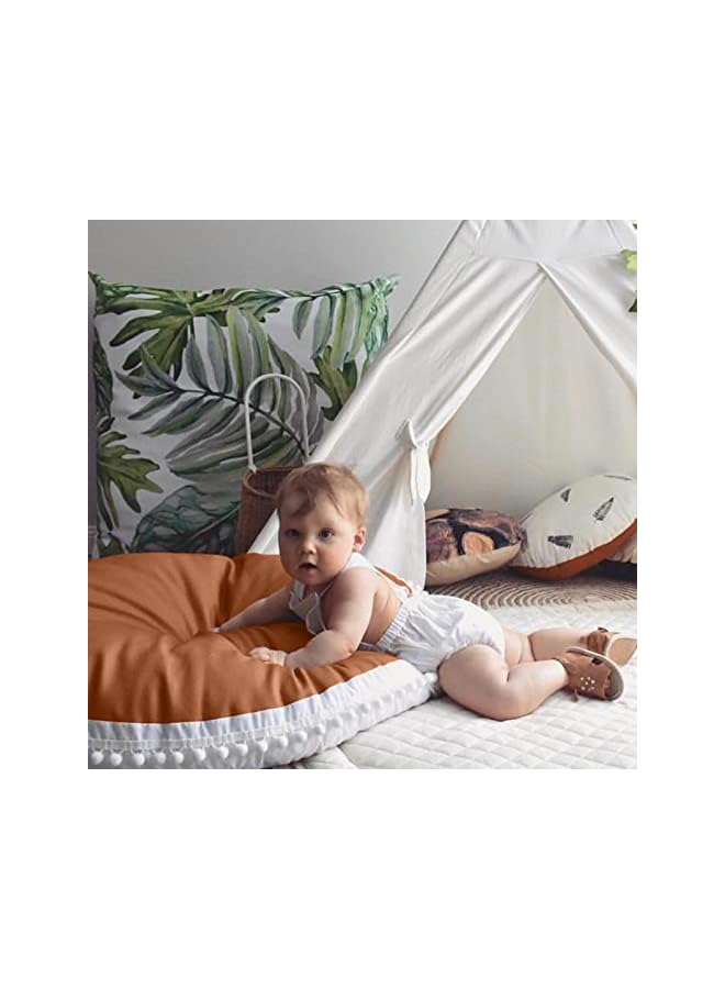 The Bros Large Floor Pillow Kids Floor Cushion Seating, Big Circle Baby Pillow, Round Floor Pillows Seating for Infant Toddler Child, Oversized Pillow Mat for Reading Nook Teepee Playroom Nursery Canopy, Brown - Image 3