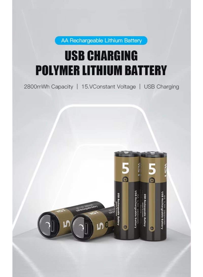 WST AA Rechargeable Batteries 1.5V 2800mWh Big Battery – USB Type-C Charging Lithium Battery – High Capacity, Long Life, Overcharge & Short Circuit Protection - Image 2