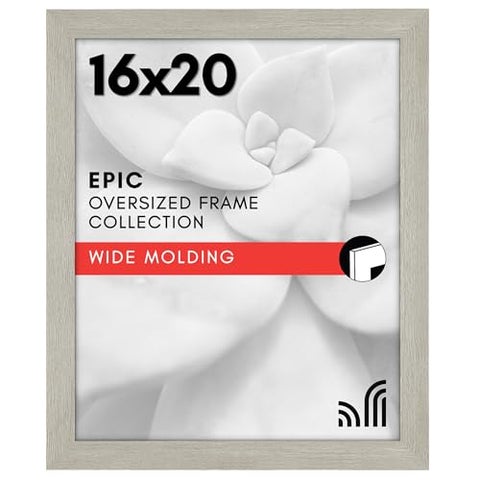 Americanflat 16x20 Picture Frame with Polished Plexiglass  Wide Picture Frames Made of Engineered Wood for Vertical or Horizontal Wall Display  Epic Collection  Grey