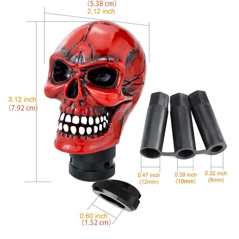 Arenbel Skull Shifter Knobs Racing Gear Stick Replacement Skeleton Shift Lever Handle Fit Most Manual Auto Cars, Red - Image 3