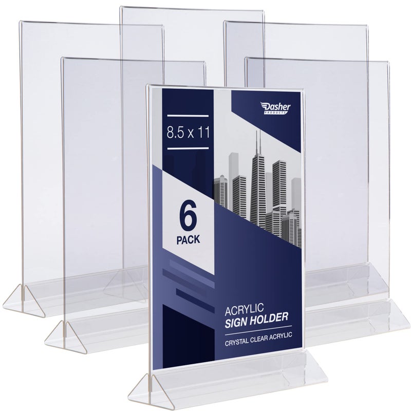 Acrylic Sign Holder 85 x 11 TShape Menu Holder with BottomLoading Design Plastic Stands for Brochures Flyers Menus and Displays DoubleSided Display Stand for Tabletop Signs and More 6 Pack