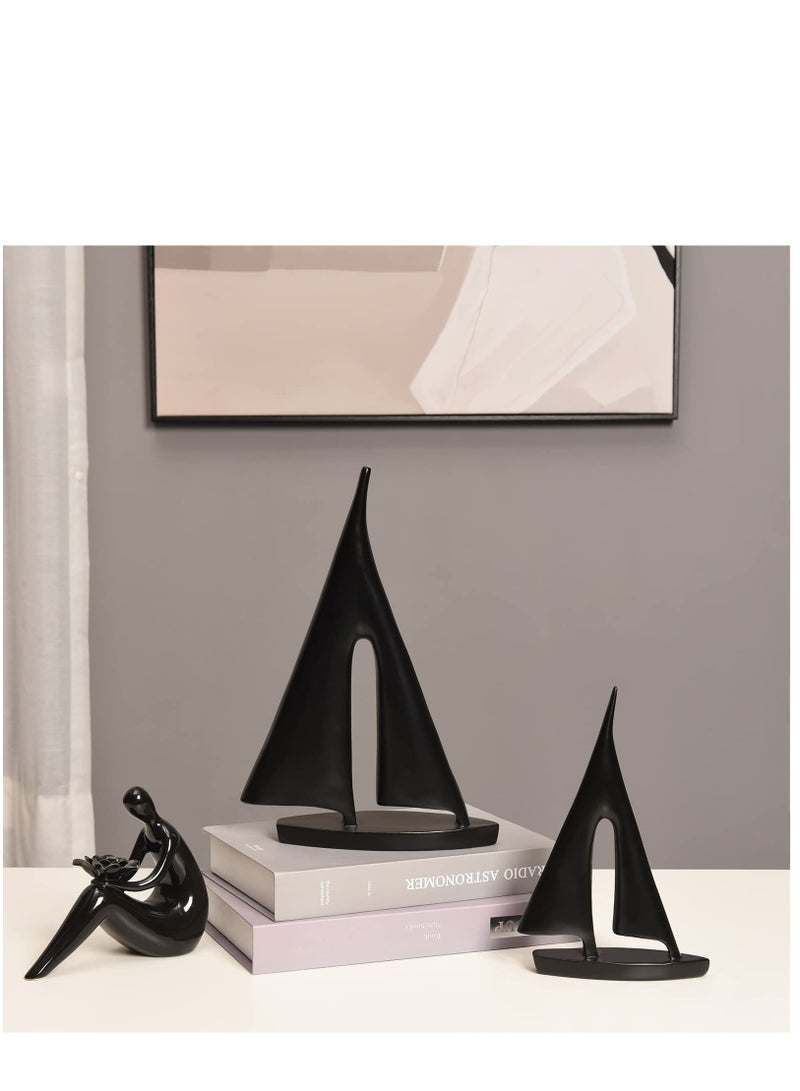 Excefore 2 Pack Modern Sculpture Home Decor Sailboat Decoration Figurine Sailboat Gift Black - Image 4