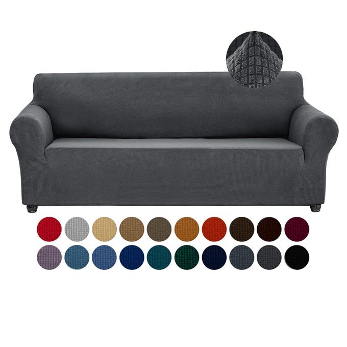 STRETCH COUCH COVER SLIPCOVERS 1PIECE SOFA COVERS FOR 3 CUSHION COUCH SPANDEX JACQUARD WASHABLE FURNITURE PROTECTOR COVER FOR LIVING ROOMKIDSPETSLARGE 7894CHARCOAL