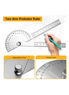 Generic Stainless Steel Protractor, 180 Degrees Two Arm Ruler Adjustable Angle Protractor Woodworking Ruler Craftsman Angle Measure Tool  - Image 3